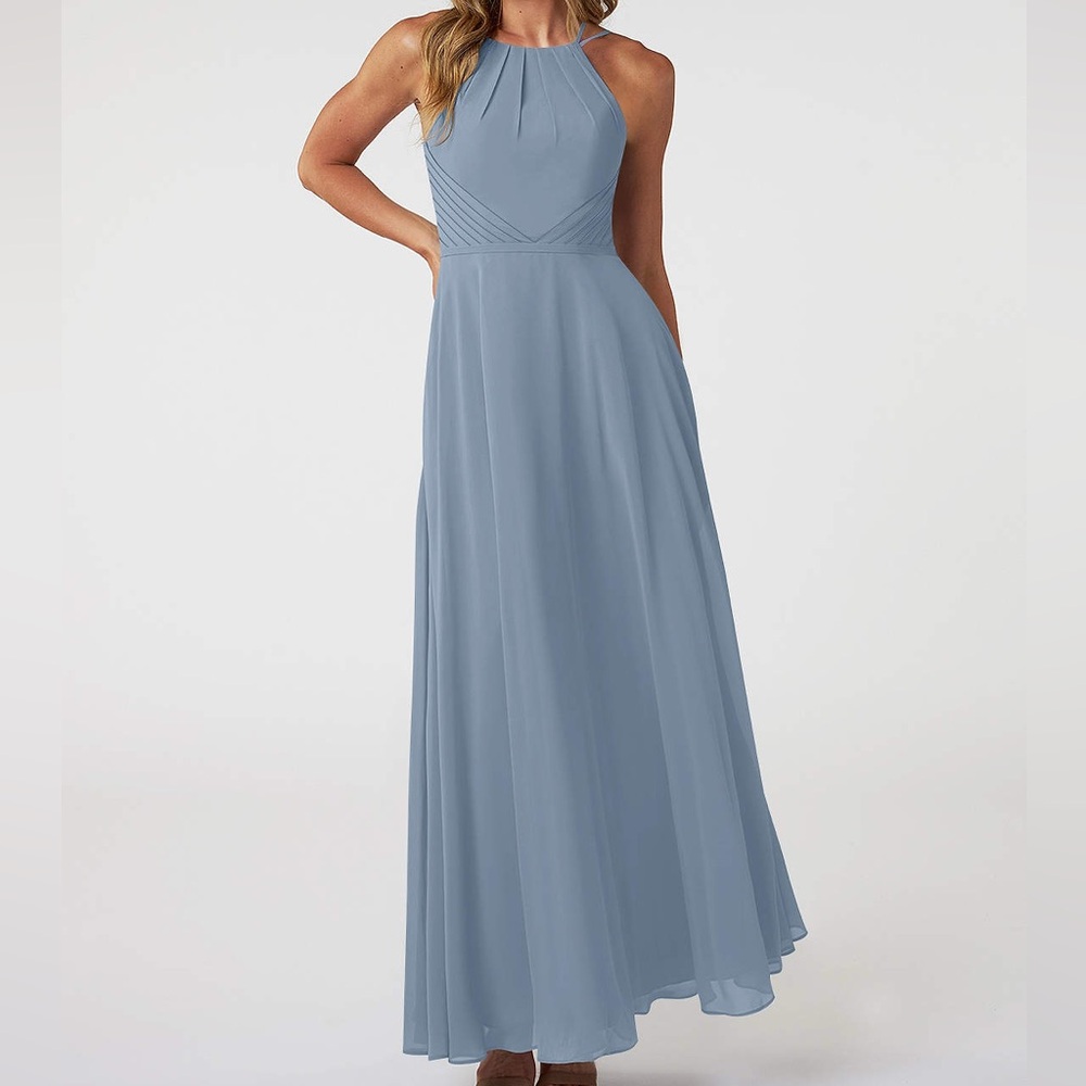 Azazie Dusty Blue Halter Maxi Dress